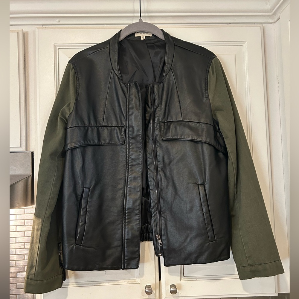 Promesa faux leather jacket with olive green sleeves